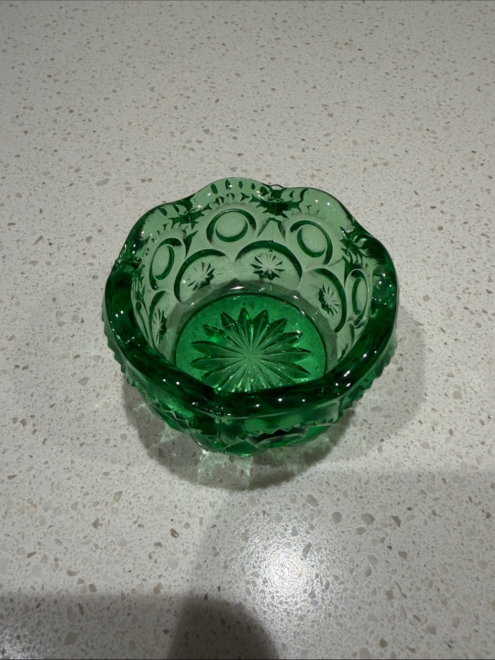 Green Pressed Glass Decorative Bowl - Salt Dip